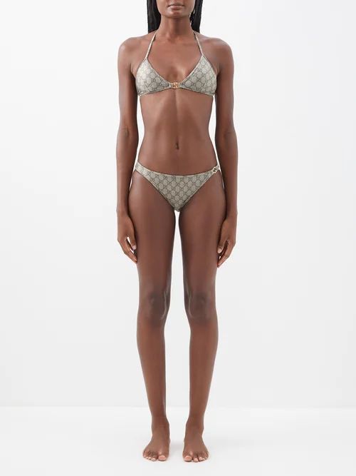 Gucci - GG-monogram Shimmer Triangle Bikini - Womens - Beige | Matches (US)