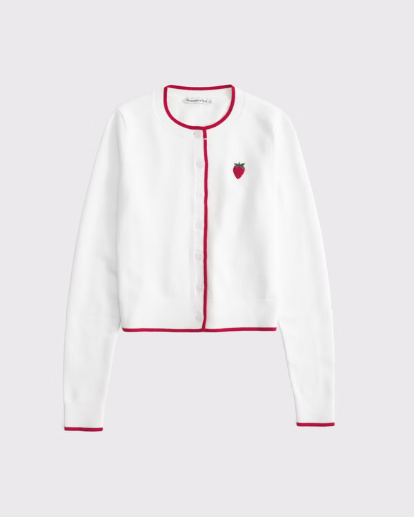 Women's Strawberry Shrunken Crew Cardigan | Women's New Arrivals | Abercrombie.com | Abercrombie & Fitch (UK)