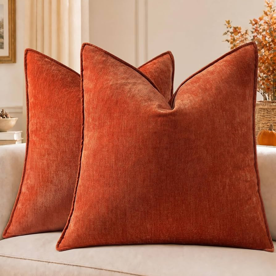 Pallene Fall Burnt Orange Soft Chenille Throw Pillow Covers 20x20 Set of 2 | Amazon (US)