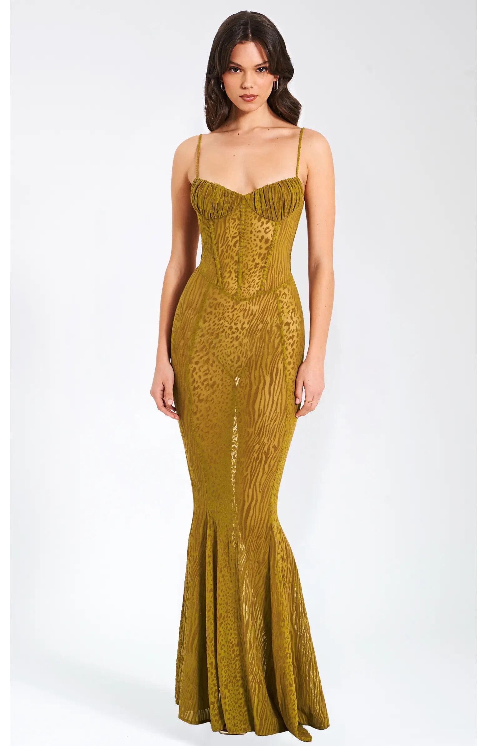 Miss Circle Ulani Burnout Velvet Detail Mesh Maxi Mermaid Dress | Nordstrom | Nordstrom