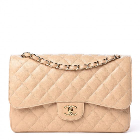 CHANEL Caviar Quilted Jumbo Double Flap Beige Clair | Fashionphile