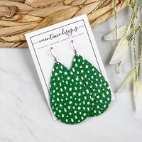 Green & White Spotted Leather Earrings, Genuine Teardrop St. Patrick's Earrings | Etsy (US)