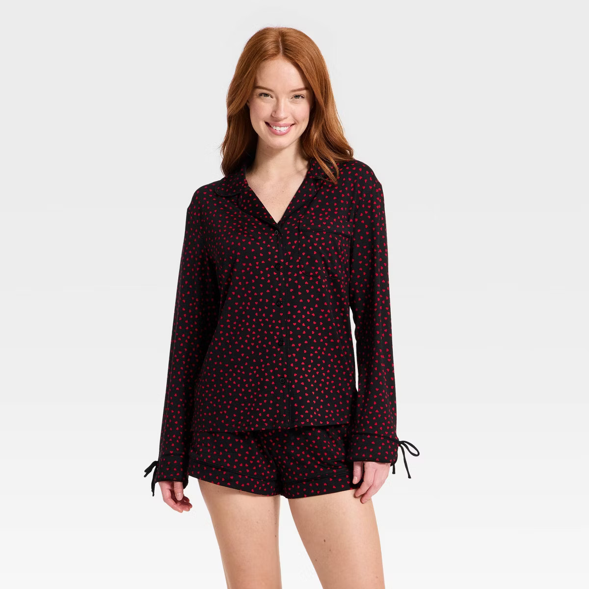 Women's Jersey Long Sleeve Notch Collar Shirt and Shorts Pajama Set - Auden™ | Target