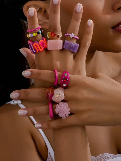 assorted acrylic rings  | SHEIN