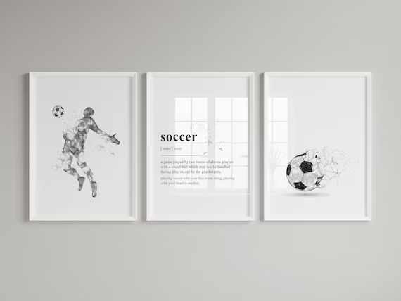 Set of 3 Soccer Wall Art Prints, Gift for Teenager, Teen Bedroom Decor, Student Room Decor, Abstr... | Etsy (US)