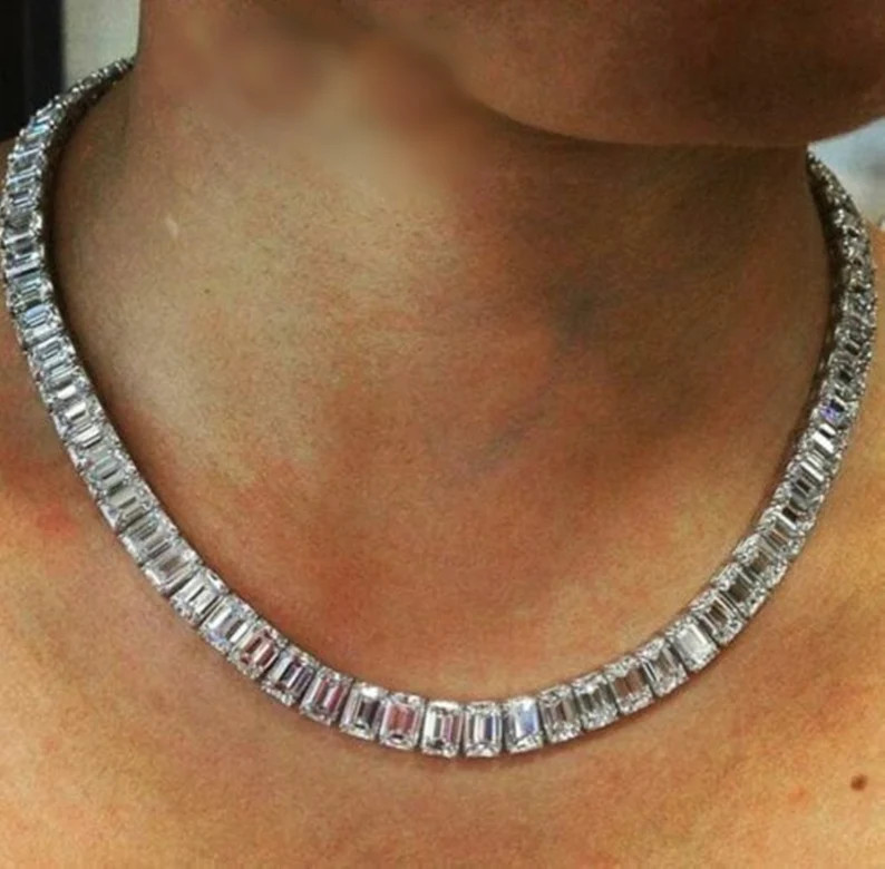 Colorless Emerald Cut Diamond Necklace, Women's Eternity Tennis Necklace, Wedding Necklace, Engag... | Etsy (US)