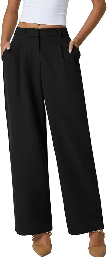 QINSEN Wide Leg Dress Pants for Women High Waisted Wrinkle Free Work Pants with Pockets Casual Sl... | Amazon (US)