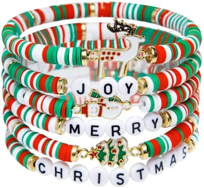Artlunar 6 Pack Christmas Bracelets: Joy & Merry Candy-Style Stacks for Women & Teens - Perfect C... | Amazon (US)
