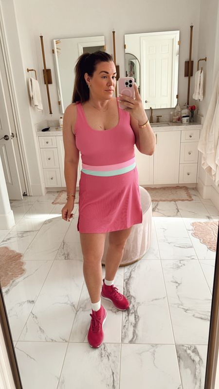 girly pop curvy fitness athleisure outfit! wearing size xl in dress, but could have taken the large. has built in shorts and removable bra pads  

#LTKActive #LTKFitness #LTKMidsize