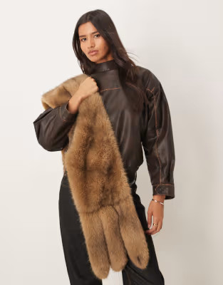 Mango faux fur stole in brown | ASOS (Global)