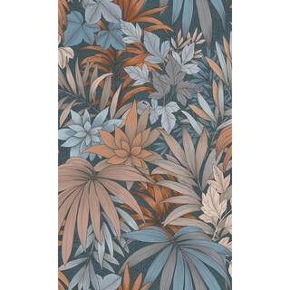 Dark blue Jungle Leaves Botanical Textured Print Non-Woven Non-Pasted Textured Wallpaper 57 sq. ft. | The Home Depot