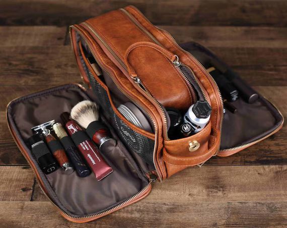 Groomsmen Gift Monogrammed Toiletry Bag, Water-Proof PU Leather Dopp Kit Shaving Kit Bag, Best Me... | Etsy (US)