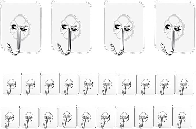 Adhesive Hooks Kitchen Wall Hooks - 24 Packs Heavy Duty 24lb(Max) Nail Free Transparent,Waterproo... | Amazon (US)