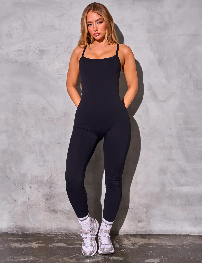 Kaiia Sculpt Strappy Unitard Black | Public Desire