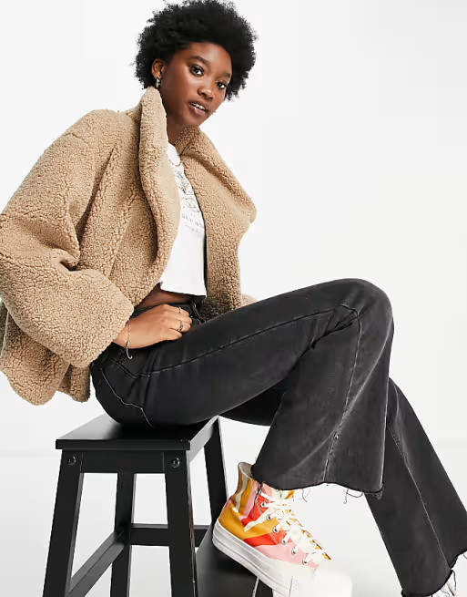 ASOS DESIGN waterfall borg jacket in camel | ASOS (Global)