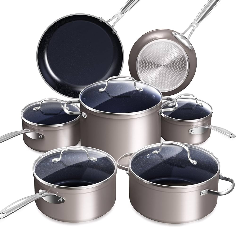 Nuwave Healthy Duralon Blue Ceramic Nonstick Cookware Set, Diamond Infused Scratch-Resistant, PFA... | Amazon (US)