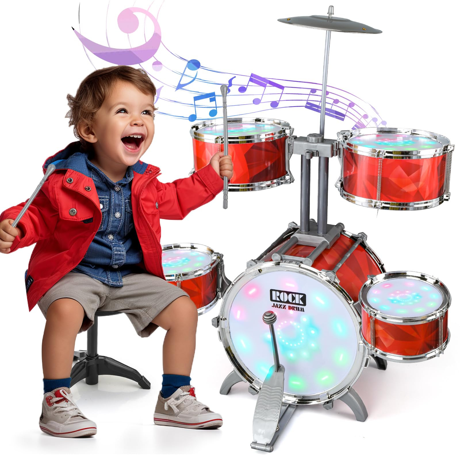 Toddlers Drum Set for Kids 1-3 3-5 with Stool Toys, Higher Bracket of Musical Drum Toys for Toddl... | Amazon (US)