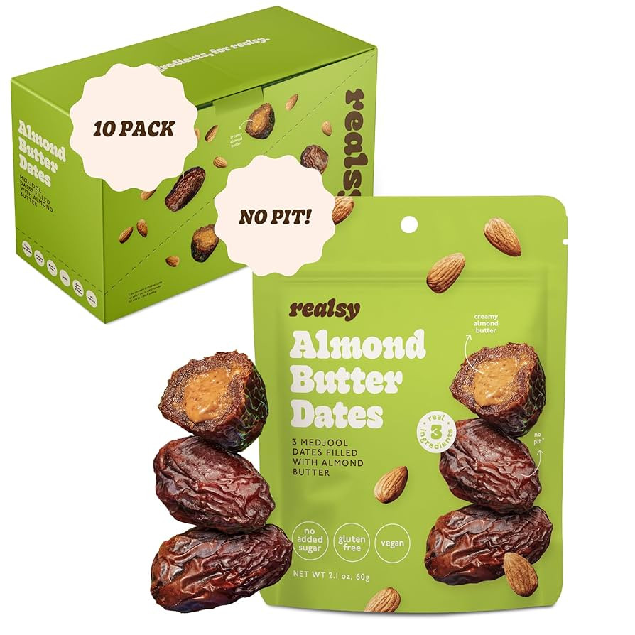 Realsy Almond Butter Filled Medjool Dates, Organic Dates with No Sugar Added, Gluten-Free, Vegan,... | Amazon (US)