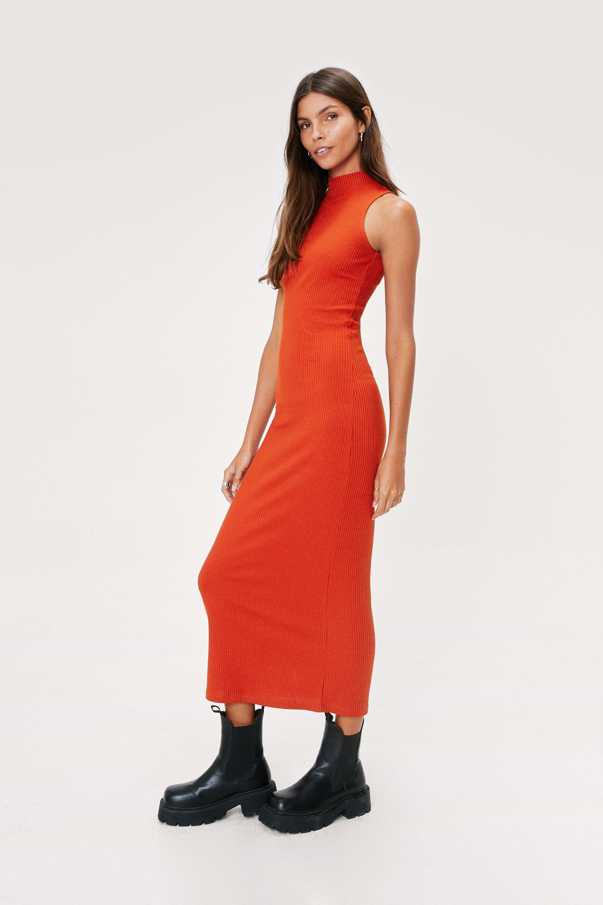 Recycled Rib Racer Neck Bodycon Midi Dress | Nasty Gal (US)