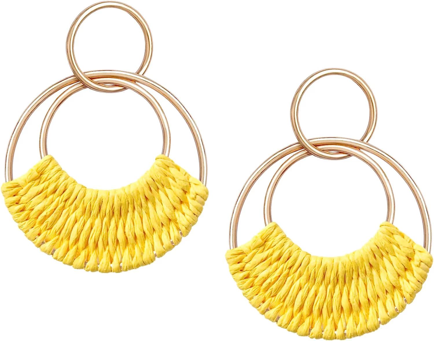 Raffia Hoop Earrings for Women Girls Fun Boho Summer Beach Earrings Lightweight Handmade Straw Wi... | Walmart (US)