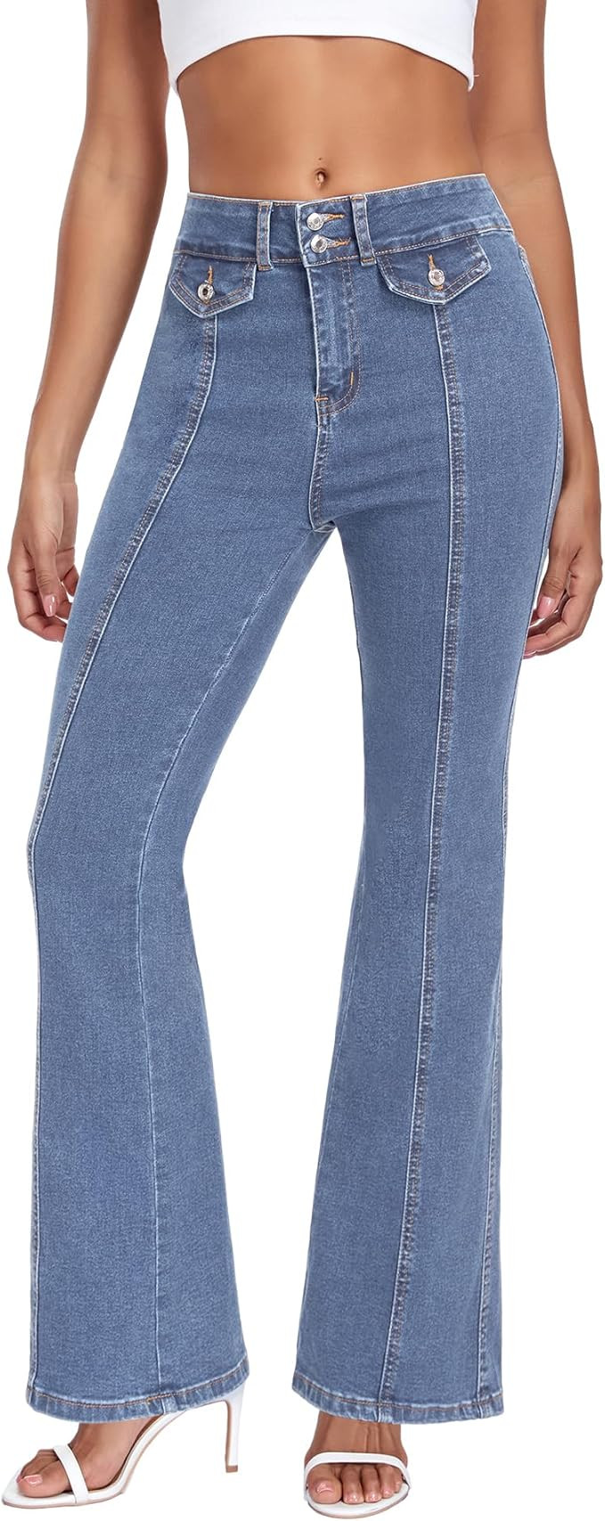 MARIASHA Flared Jeans for Women Stretchy Denim Pants with Blue Wash High Waisted | Amazon (US)