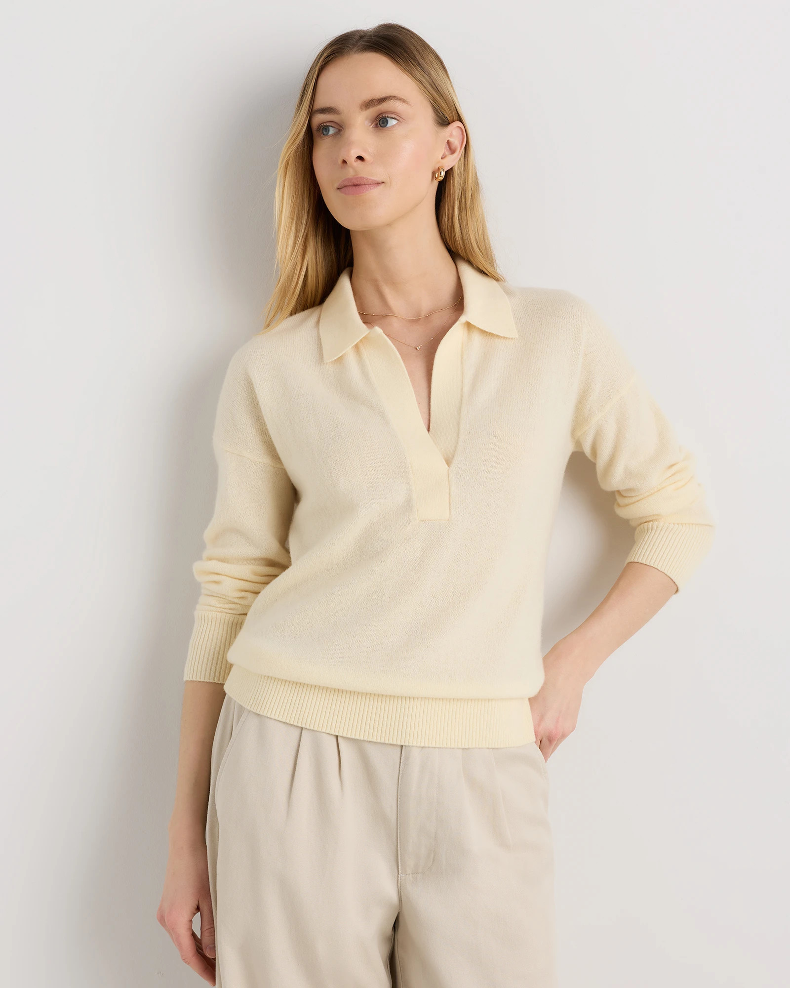 Women's Mongolian Cashmere Polo Sweater in Ivory | Quince