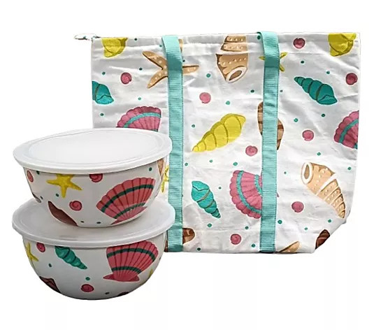 Temp-tations Seasonal Tote Bag with Stainless Steel Bowls - QVC.com | QVC
