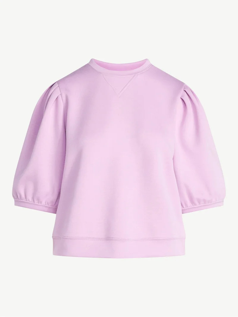 Scoop Women's and Women's Plus New Scubaknit Pleated Sleeve Top, Sizes XS-4X | Walmart (US)