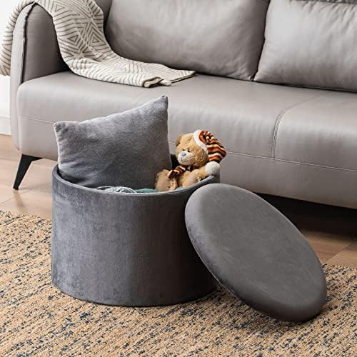 Apicizon 20" Velvet Round Storage Ottoman with Removable Lid, Upholstered Footrest Stool Bench wi... | Amazon (US)