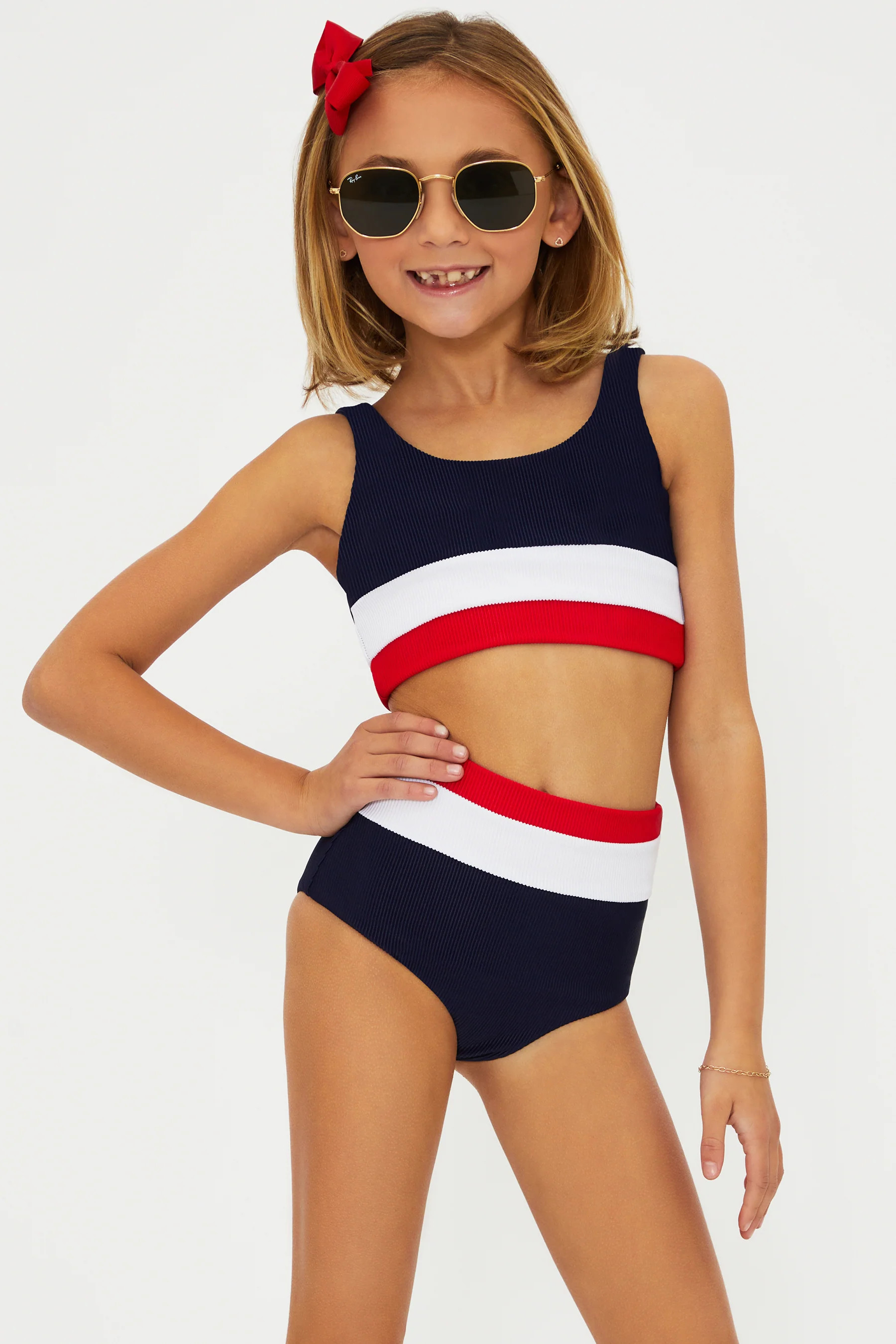 Little Mackenzie Top & Heidi Bottom Set Americana Colorblock | Girls Swimsuit | Beach Riot | Beach Riot