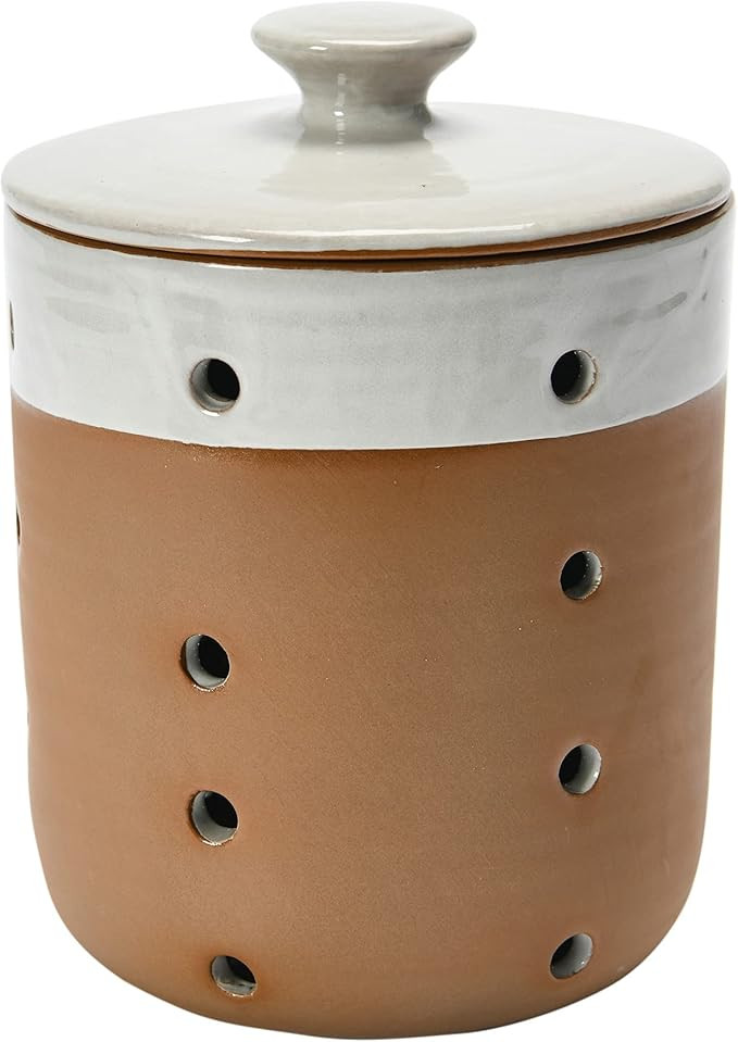 Creative Co-Op Stoneware Vented Garlic Storage Container Onion Keeper, 6.75", White | Amazon (US)