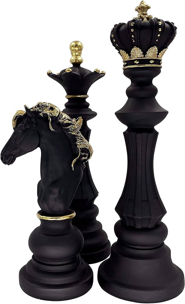 LOOYAR Three Pack Chess King Queen Knight Statue Sculpture Ornament Collectible Figurine Craft Fu... | Amazon (US)