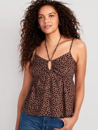 Linen-Blend Strappy Keyhole-Front Smocked Babydoll Cami Top for Women | Old Navy (US)