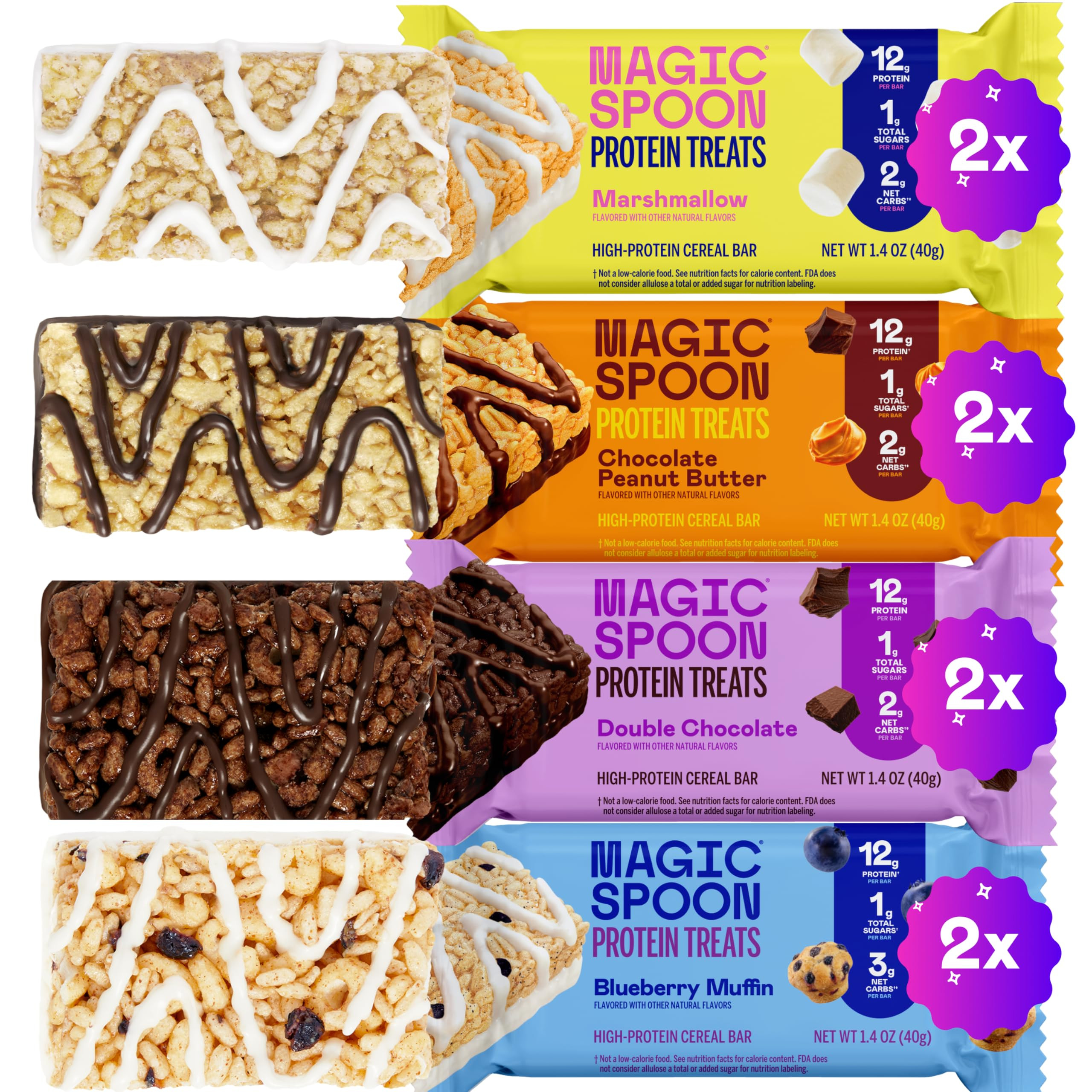 Magic Spoon Treats - 8 High Protein Bars: 2 Marshmallow, 2 Chocolate Peanut Butter, 2 Blueberry M... | Amazon (US)