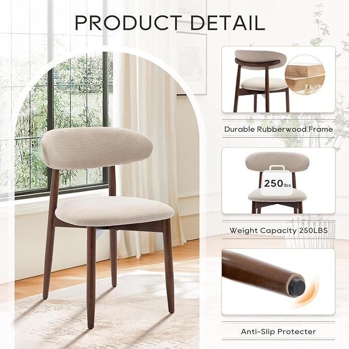 COLAMY Wooden Dining Chairs Set of 2, Modern Fabric Upholstered Kitchen Side Chairs, Farmhouse Di... | Amazon (US)