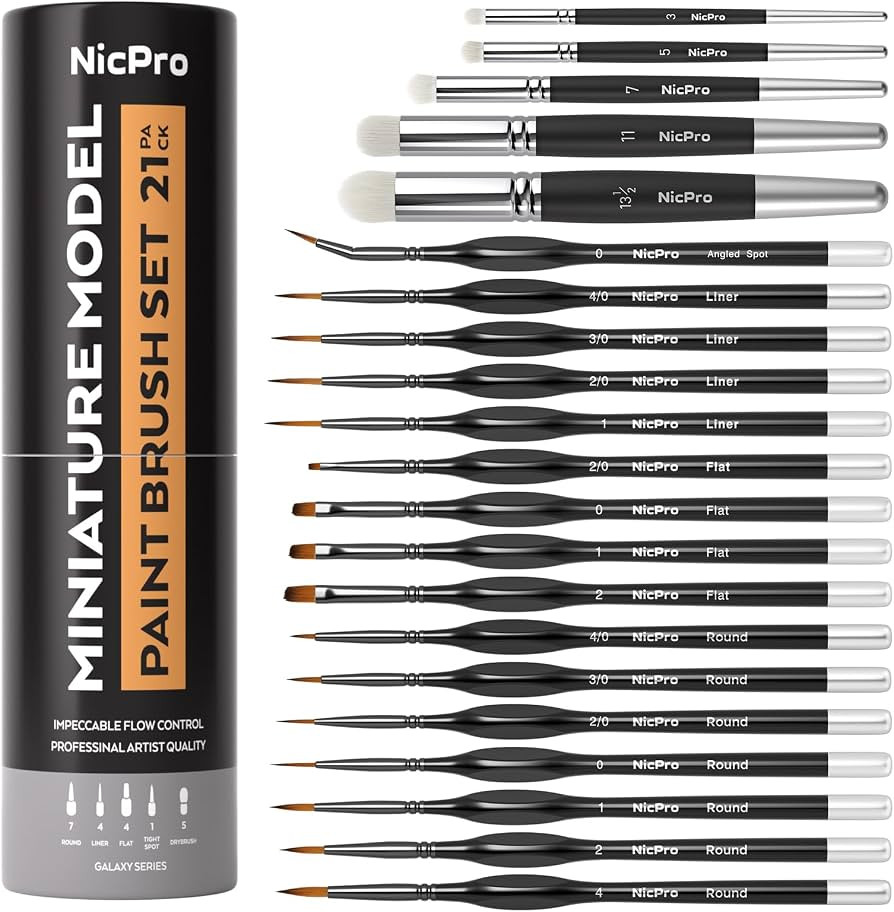 Nicpro Miniature Paint Brushes Drybrush - 21PCS Model Paint Brush Set for Acrylic Oil Watercolor,... | Amazon (US)