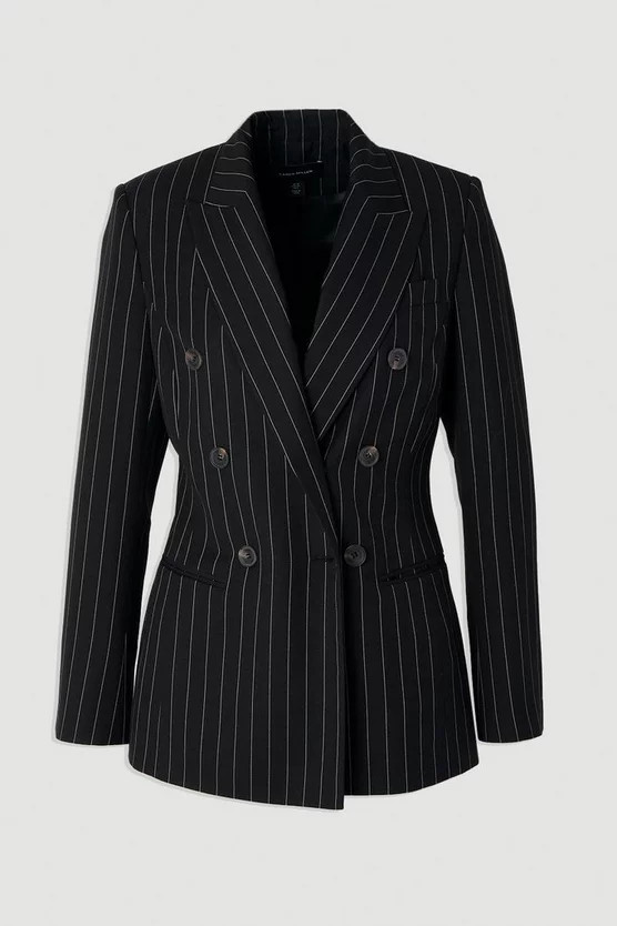 Pinstripe Double Breasted Tailored Blazer | Karen Millen UK + IE + DE + NL