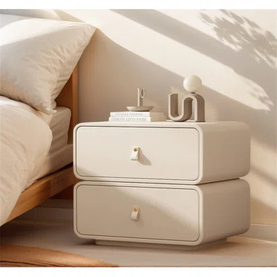 Italian Minimalist Nightstand With Leather Pulls - Solid Wood 2-Drawer Bedside Table, Cream Storage Cabinet For Small Spaces, Modern Bedroom Furniture | Wayfair North America