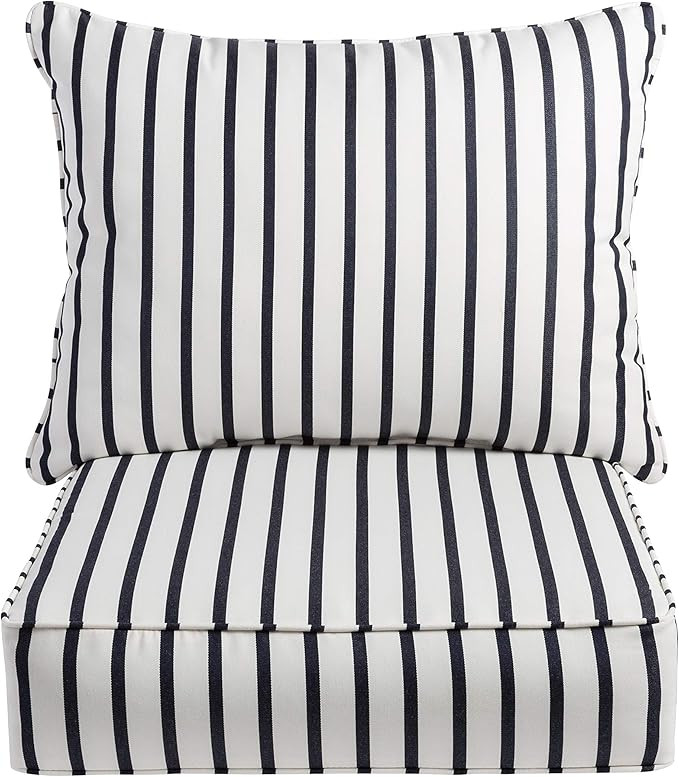 Indoor or Outdoor Sunbrella Deep Seating Cushion & Pillow Corded Edges, 2 Piece Set, Lido Indigo | Amazon (US)