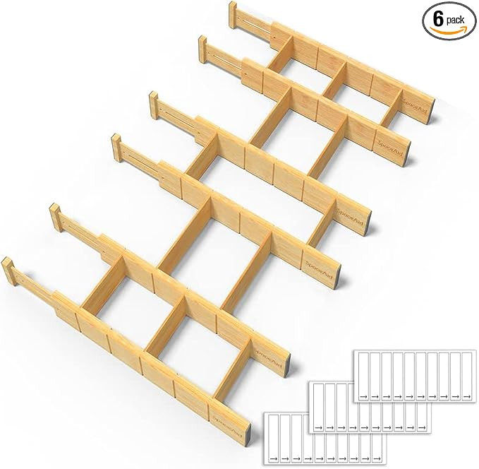 SpaceAid Bamboo Drawer Dividers with Inserts and Labels, Kitchen Adjustable Drawer Organizers, Ex... | Amazon (US)
