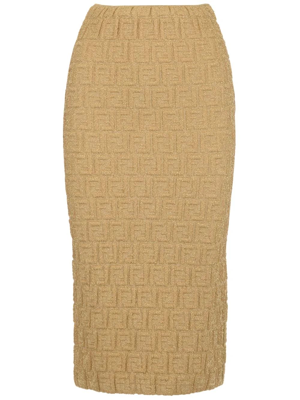 Fendi All-Over Embossed FF Motif Midi Skirt | Cettire Global