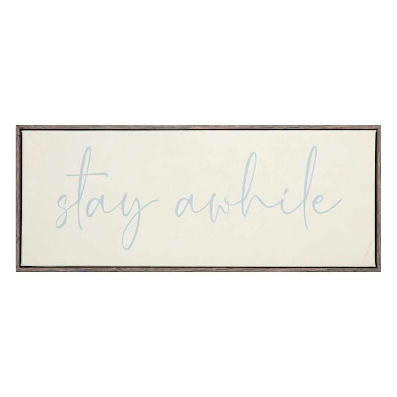 Framed Stay Awhile Canvas Wall Sign, 20x8 | At Home