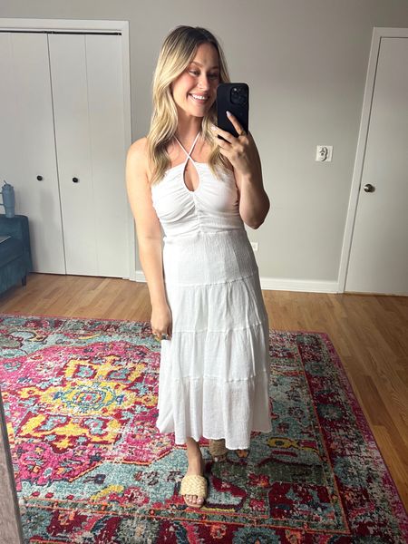 summer dress from amazon / this white dress would be a great vacation dress #amazonfashionfinds #amazonfinds #whitedress #summerdresses #mididress #vacationoutfit 

#LTKunder50 #LTKshoecrush #LTKwedding