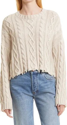 Pistola Eva Cable Knit Frayed Edge Cotton Sweater | Nordstrom | Nordstrom