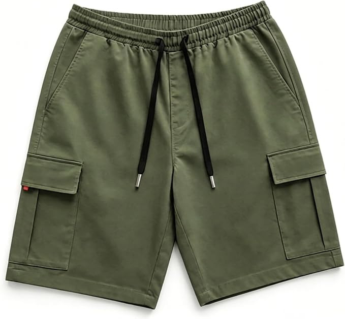 Men's Cargo Shorts Elastic Waist & Drawstring – 9" Inseam Multi Pockets Casual Shorts for Summe... | Amazon (US)