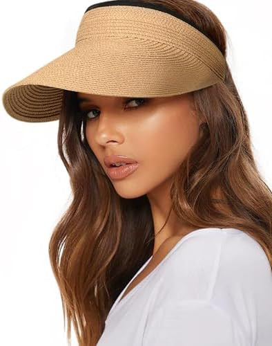 FURTALK Sombrero Visera Solar para Mujeres Viseras de Paja para Mujeres Verano Empacable Cola de ... | Amazon (US)