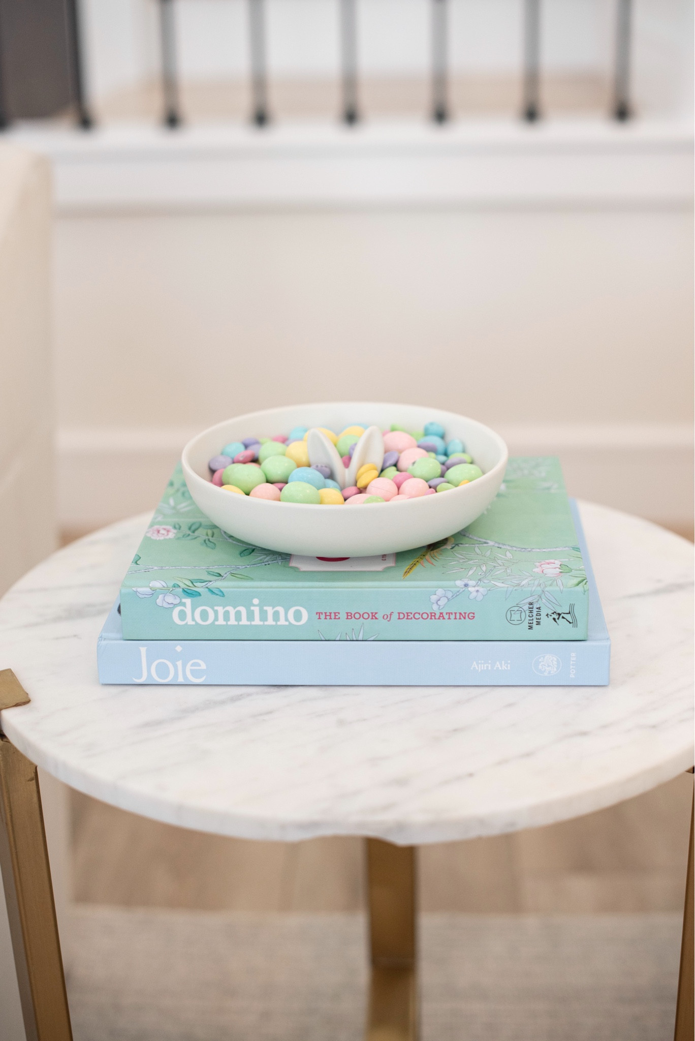 White ceramic Easter bunny ears candy bowl