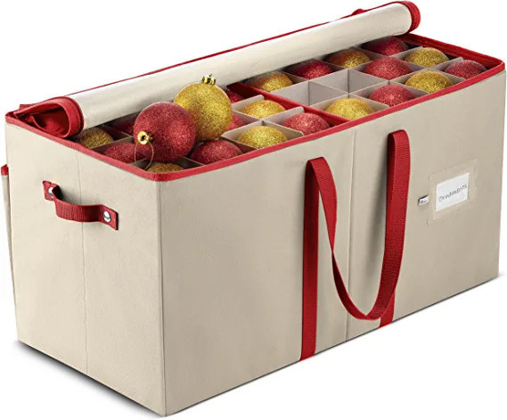 Zober Large Christmas Ornament Storage Box with Dual Zipper Closure - Box Contributes Slots for 1... | Amazon (US)