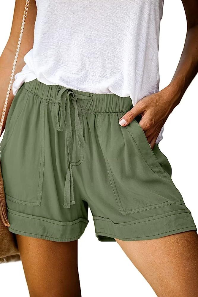 ANFTFH Womens Shorts Drawstring Mid-Rise Shorts Summer Casual Shorts for Women | Amazon (US)