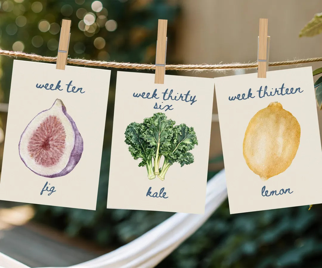 Printable Pregnancy Milestone Cards | Fruit & Veggies to Track Baby’s Growth | Weekly Baby Size... | Etsy (US)